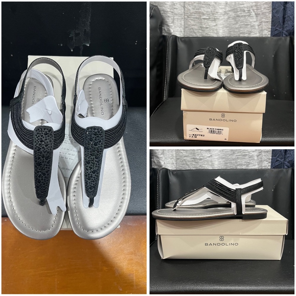 Bandolino Black and Silver Sandals with Cushioned Sole